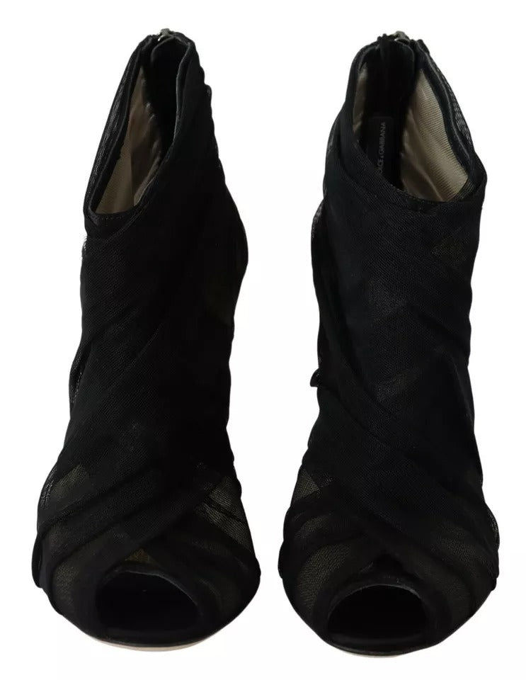 Dolce & Gabbana Black Tulle Ankle Boots Stiletto Heels Shoes by Dolce & Gabbana