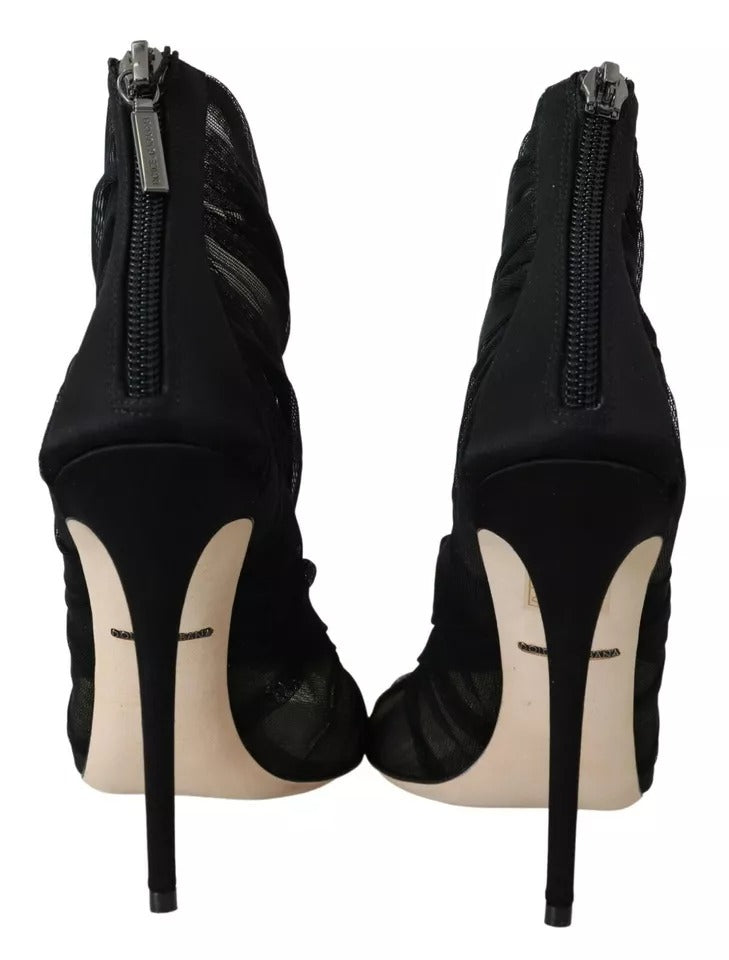 Dolce & Gabbana Black Tulle Ankle Boots Stiletto Heels Shoes by Dolce & Gabbana