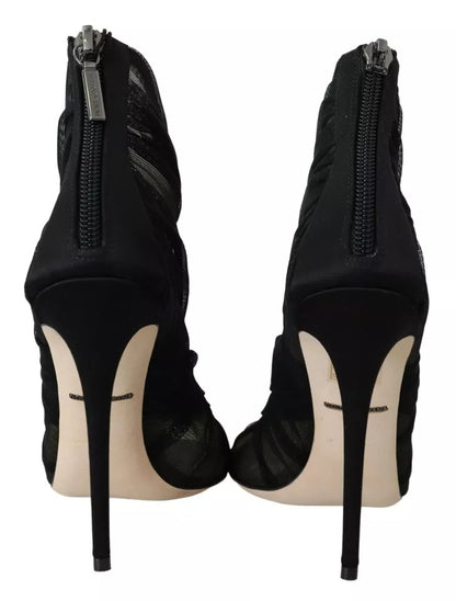 Dolce & Gabbana Black Tulle Ankle Boots Stiletto Heels Shoes by Dolce & Gabbana