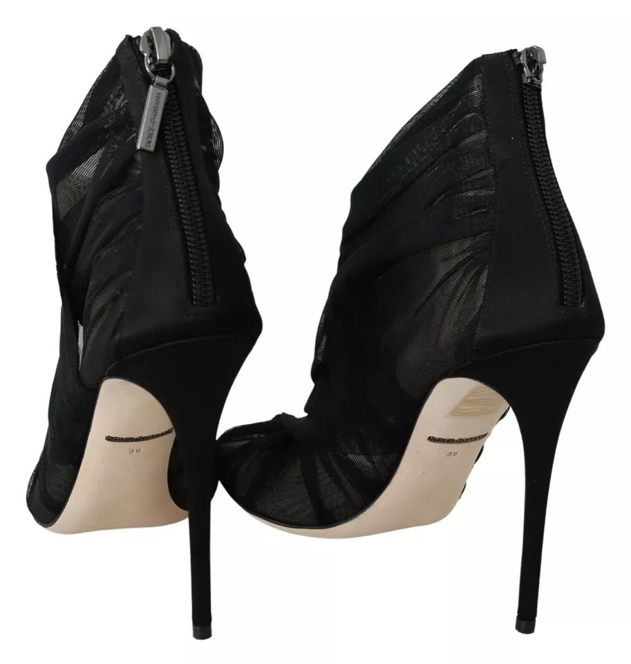 Dolce & Gabbana Black Tulle Ankle Boots Stiletto Heels Shoes by Dolce & Gabbana