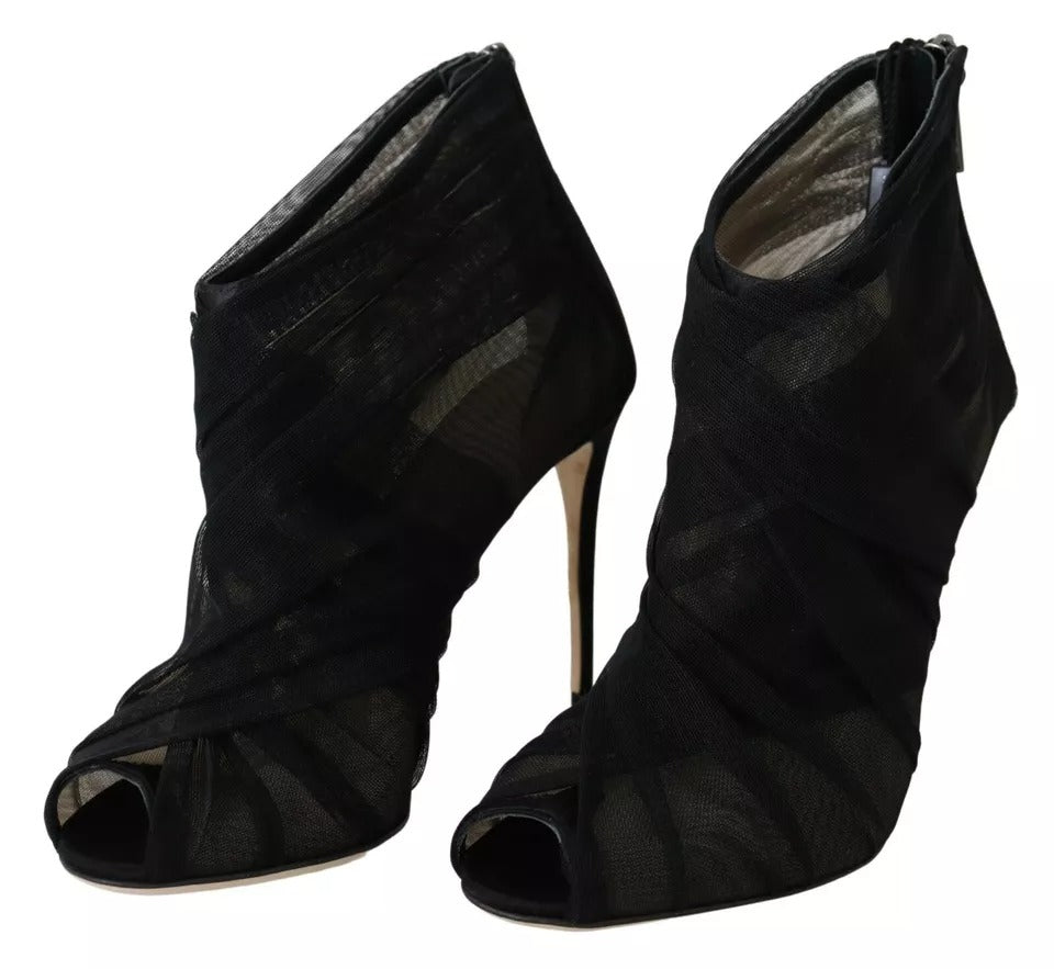 Dolce & Gabbana Black Tulle Ankle Boots Stiletto Heels Shoes by Dolce & Gabbana