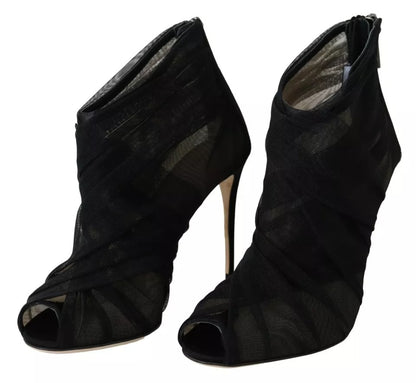 Dolce & Gabbana Black Tulle Ankle Boots Stiletto Heels Shoes by Dolce & Gabbana