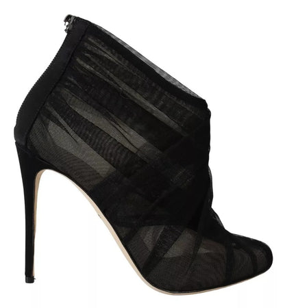Dolce & Gabbana Black Tulle Ankle Boots Stiletto Heels Shoes by Dolce & Gabbana