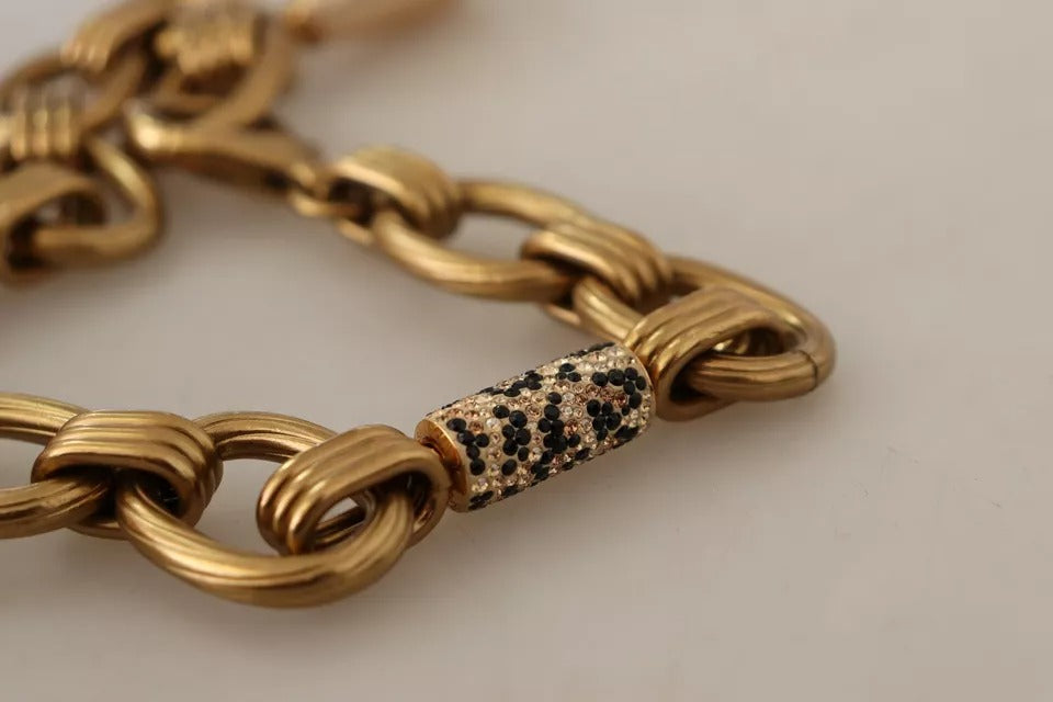 Collier Dolce &amp; Gabbana avec pendentif léopard en laiton doré et perles de cristal