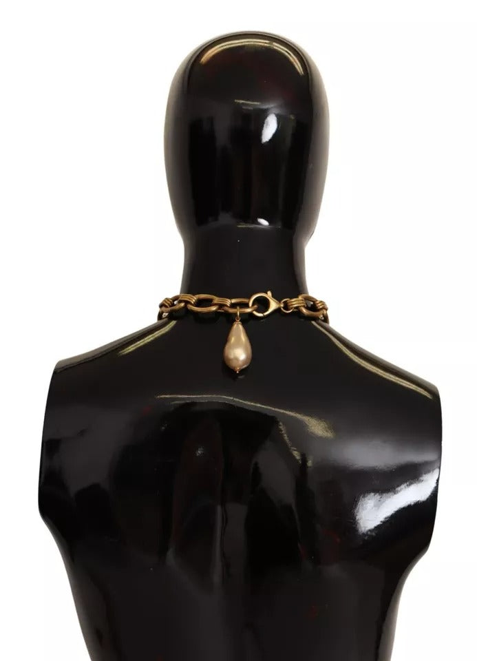 Collier Dolce &amp; Gabbana avec pendentif léopard en laiton doré et perles de cristal