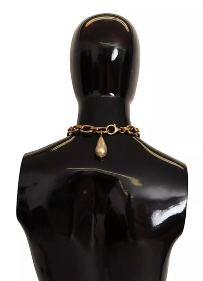 Collier Dolce &amp; Gabbana avec pendentif léopard en laiton doré et perles de cristal