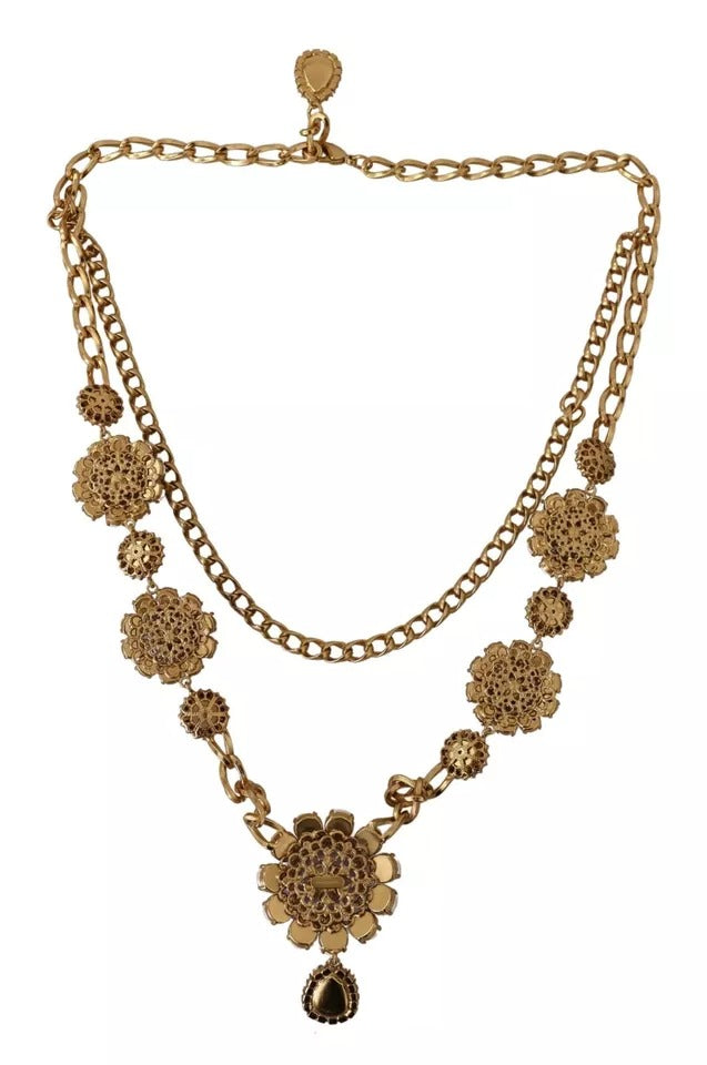 Collier Dolce &amp; Gabbana doré orné de cristaux floraux violets