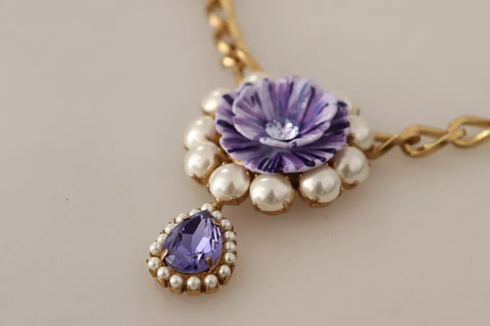 Collier Dolce &amp; Gabbana doré orné de cristaux floraux violets