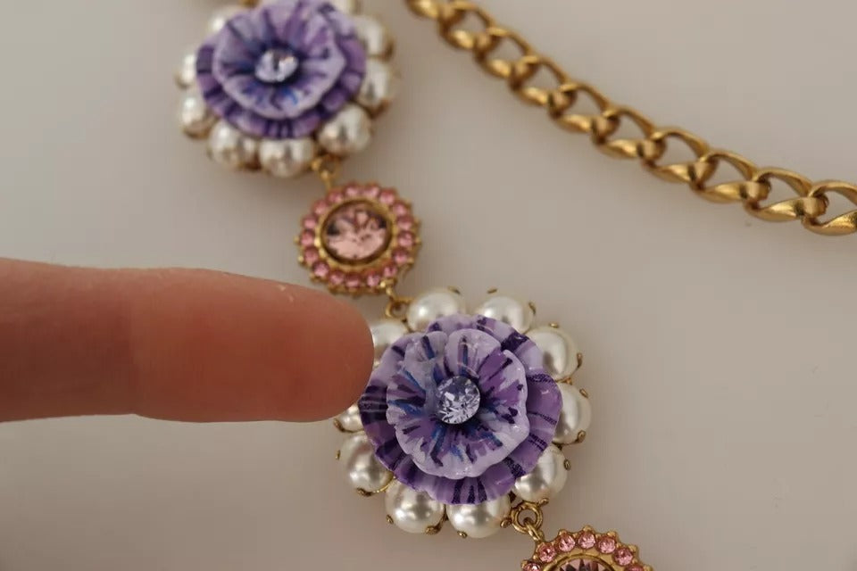 Collier Dolce &amp; Gabbana doré orné de cristaux floraux violets