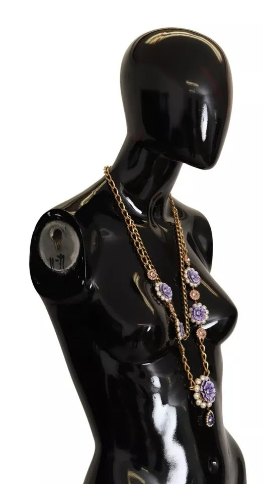 Collier Dolce &amp; Gabbana doré orné de cristaux floraux violets
