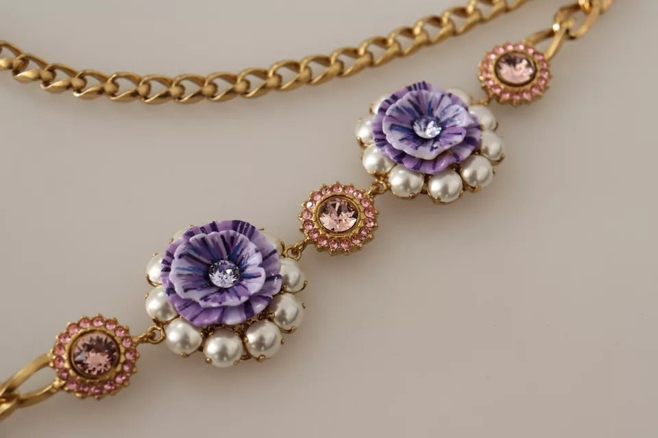 Collier Dolce &amp; Gabbana doré orné de cristaux floraux violets