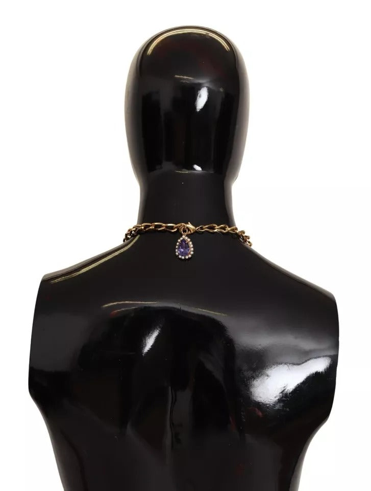 Collier Dolce &amp; Gabbana doré orné de cristaux floraux violets