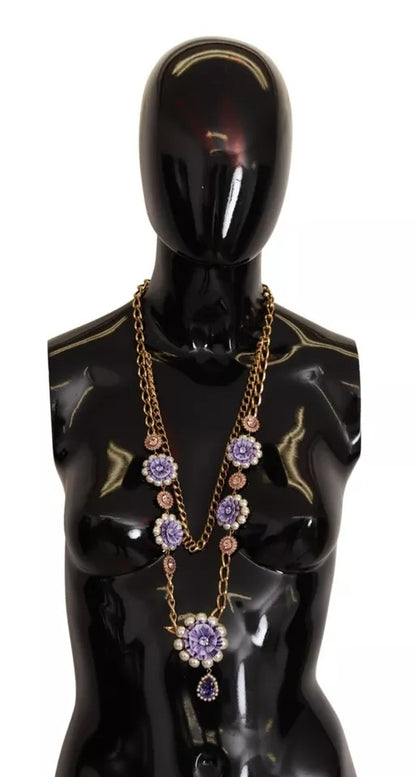 Collier Dolce &amp; Gabbana doré orné de cristaux floraux violets