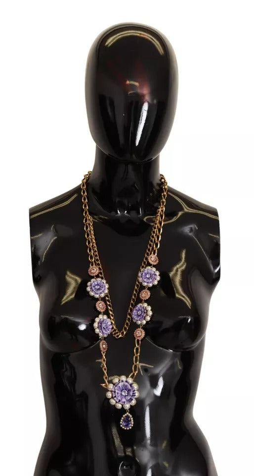 Collier Dolce &amp; Gabbana doré orné de cristaux floraux violets