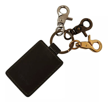 Dolce &amp; Gabbana Green Leather D&amp;G Logo Metal Ring Hook Keyring Keychain