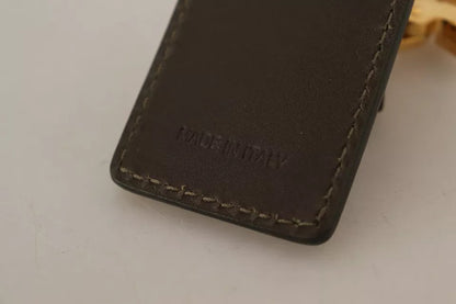 Dolce &amp; Gabbana Green Leather D&amp;G Logo Metal Ring Hook Keyring Keychain