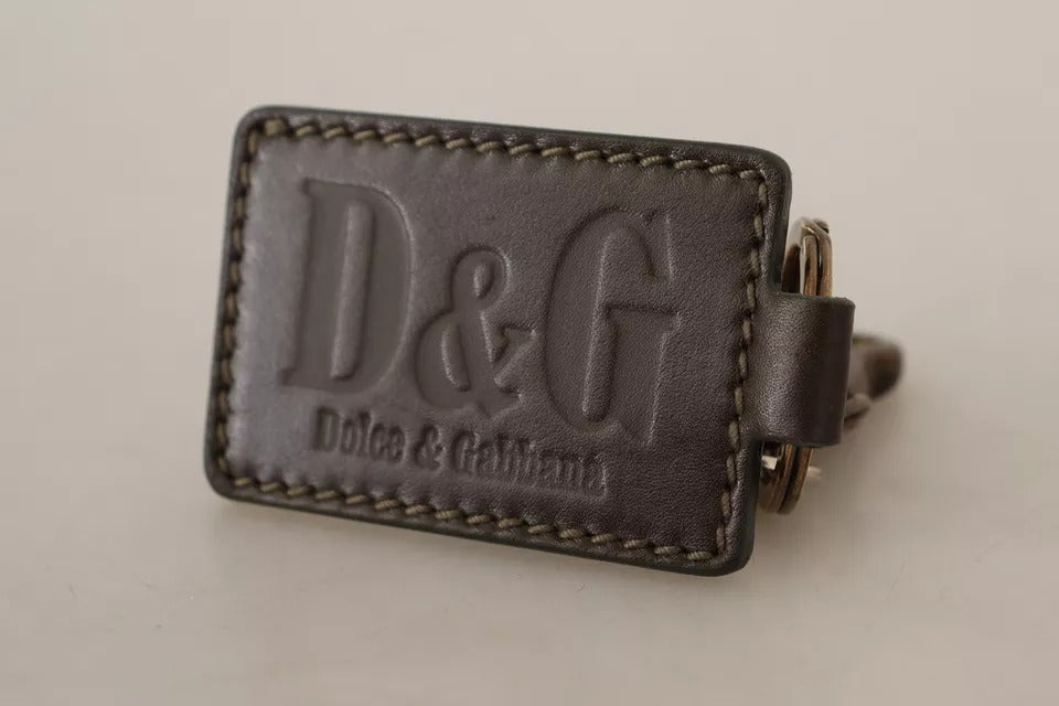 Dolce &amp; Gabbana Green Leather D&amp;G Logo Metal Ring Hook Keyring Keychain