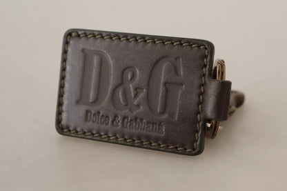 Dolce &amp; Gabbana Green Leather D&amp;G Logo Metal Ring Hook Keyring Keychain