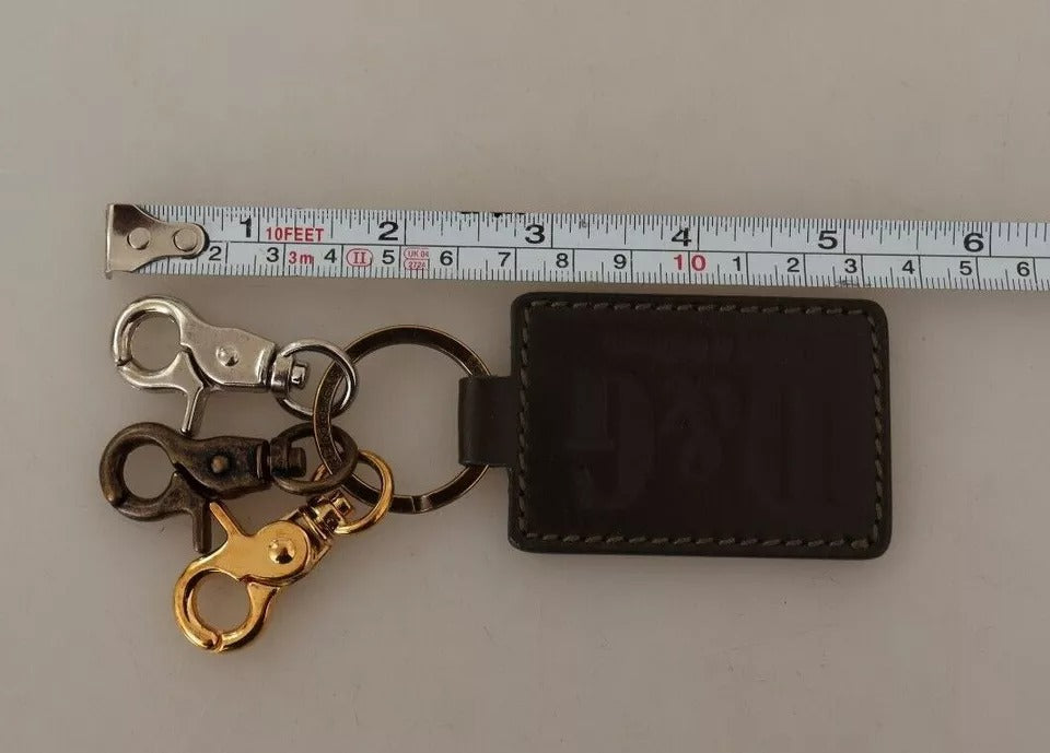 Dolce &amp; Gabbana Green Leather D&amp;G Logo Metal Ring Hook Keyring Keychain
