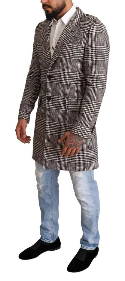 Dolce & Gabbana Gray Check Plaid Long Trench Coat Jacket by Dolce & Gabbana