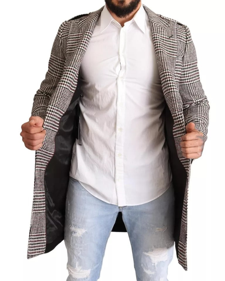 Dolce & Gabbana Gray Check Plaid Long Trench Coat Jacket by Dolce & Gabbana