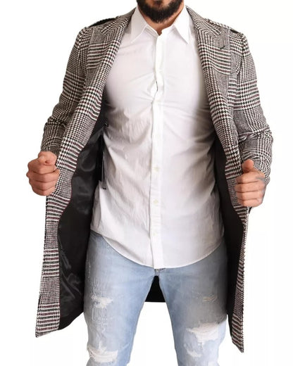 Dolce & Gabbana Gray Check Plaid Long Trench Coat Jacket by Dolce & Gabbana