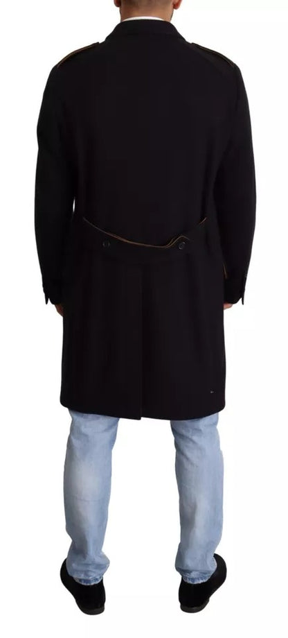Dolce & Gabbana Blue Trench Coat Long Wool Stretch Jacket by Dolce & Gabbana