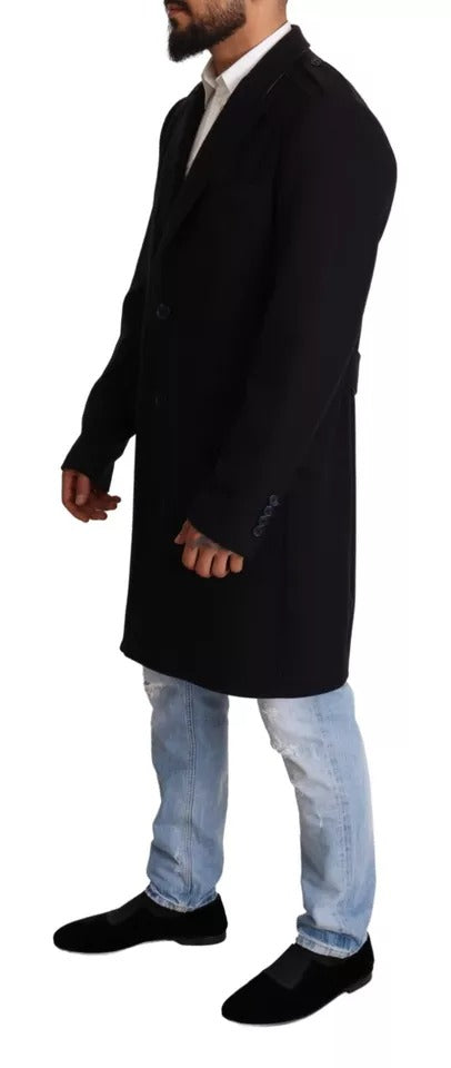 Dolce & Gabbana Blue Trench Coat Long Wool Stretch Jacket by Dolce & Gabbana
