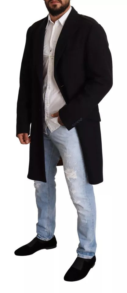 Dolce & Gabbana Blue Trench Coat Long Wool Stretch Jacket by Dolce & Gabbana