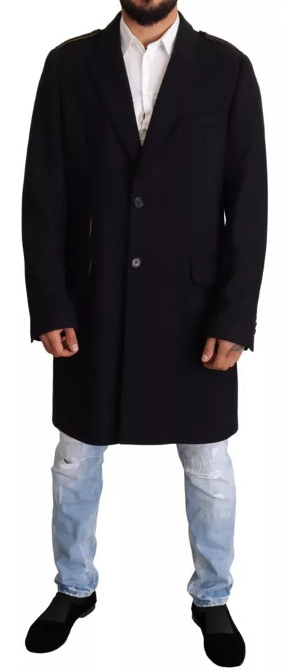 Dolce & Gabbana Blue Trench Coat Long Wool Stretch Jacket by Dolce & Gabbana