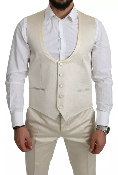 Dolce & Gabbana Beige Wool Crème 3 Piece SICILIA Shawl Suit by Dolce & Gabbana