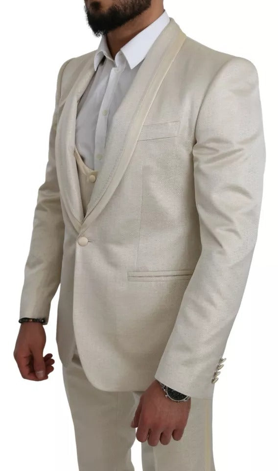Dolce & Gabbana Beige Wool Crème 3 Piece SICILIA Shawl Suit by Dolce & Gabbana