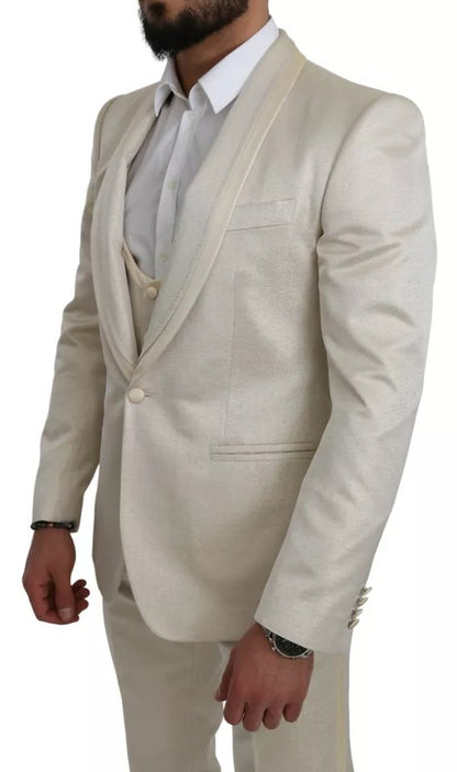 Dolce & Gabbana Beige Wool Crème 3 Piece SICILIA Shawl Suit by Dolce & Gabbana