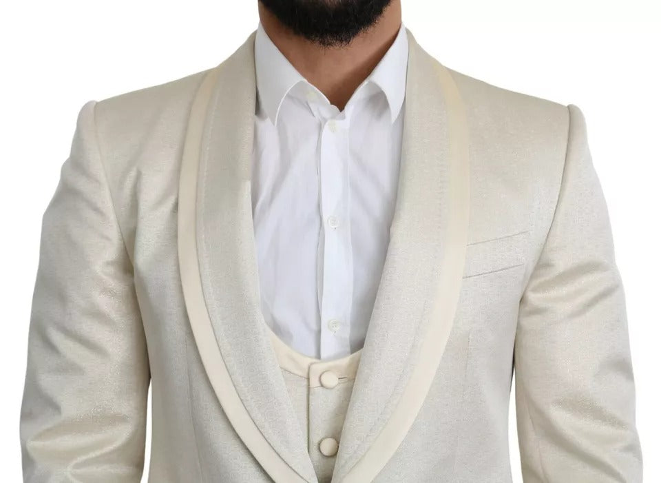 Dolce & Gabbana Beige Wool Crème 3 Piece SICILIA Shawl Suit by Dolce & Gabbana