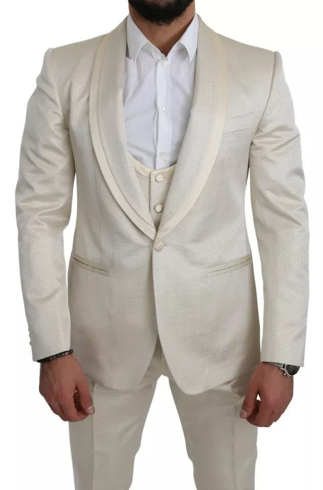 Dolce & Gabbana Beige Wool Crème 3 Piece SICILIA Shawl Suit by Dolce & Gabbana
