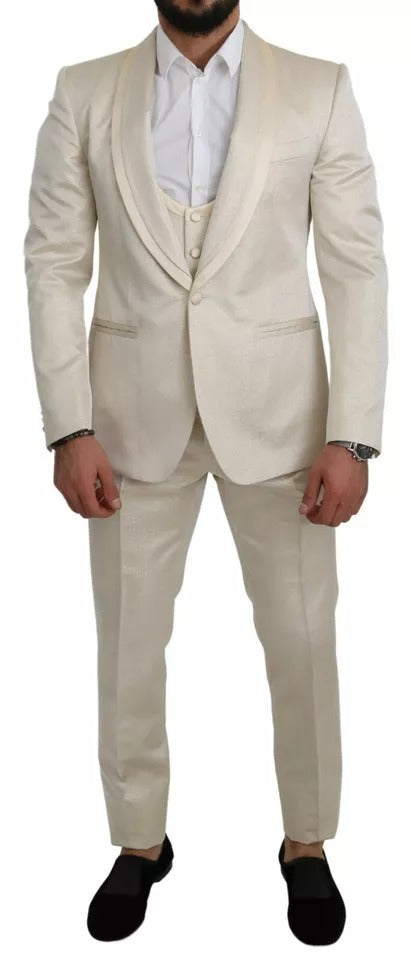 Dolce & Gabbana Beige Wool Crème 3 Piece SICILIA Shawl Suit by Dolce & Gabbana