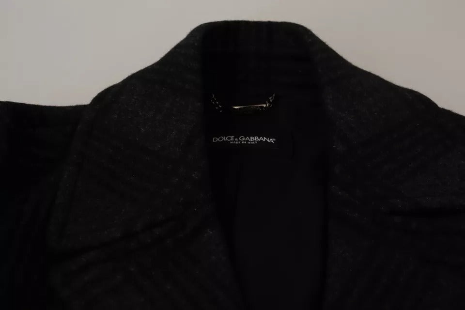 Dolce & Gabbana Black Trench Coat Check Wool Jacket by Dolce & Gabbana