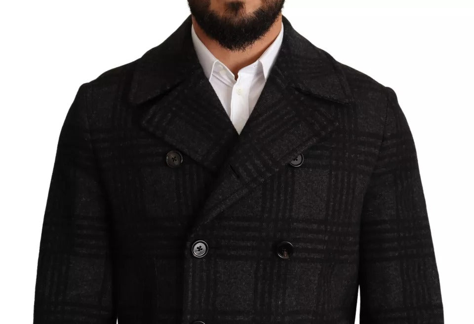 Dolce & Gabbana Black Trench Coat Check Wool Jacket by Dolce & Gabbana