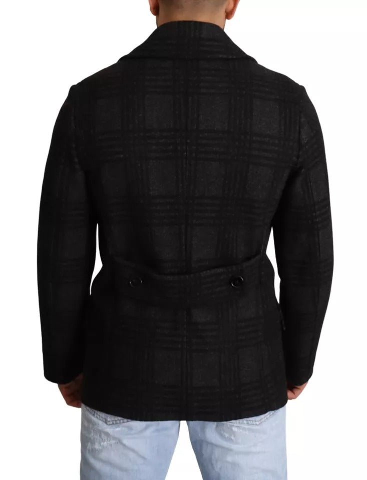 Dolce & Gabbana Black Trench Coat Check Wool Jacket by Dolce & Gabbana