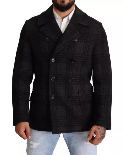 Dolce & Gabbana Black Trench Coat Check Wool Jacket by Dolce & Gabbana