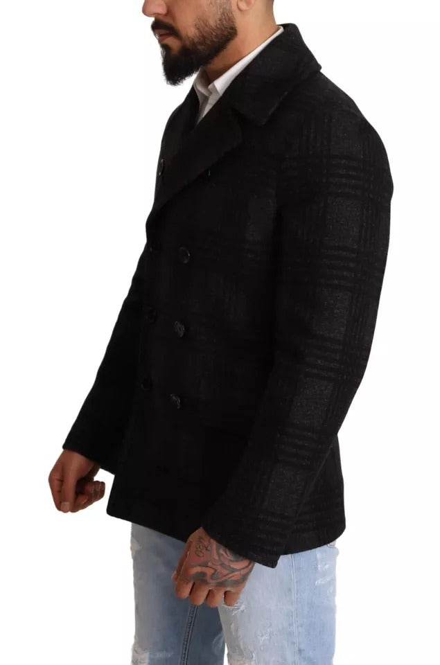 Dolce & Gabbana Black Trench Coat Check Wool Jacket by Dolce & Gabbana