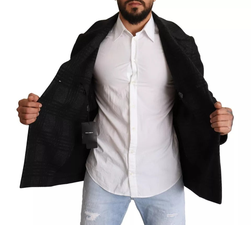 Dolce & Gabbana Black Trench Coat Check Wool Jacket by Dolce & Gabbana