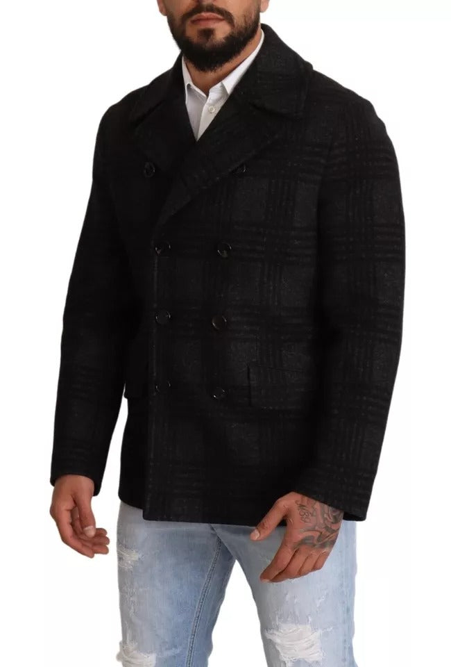 Dolce & Gabbana Black Trench Coat Check Wool Jacket by Dolce & Gabbana