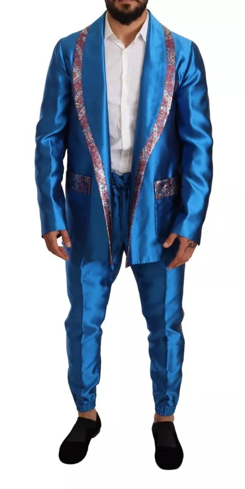 Costume deux pièces en soie jacquard bleu Dolce &amp; Gabbana