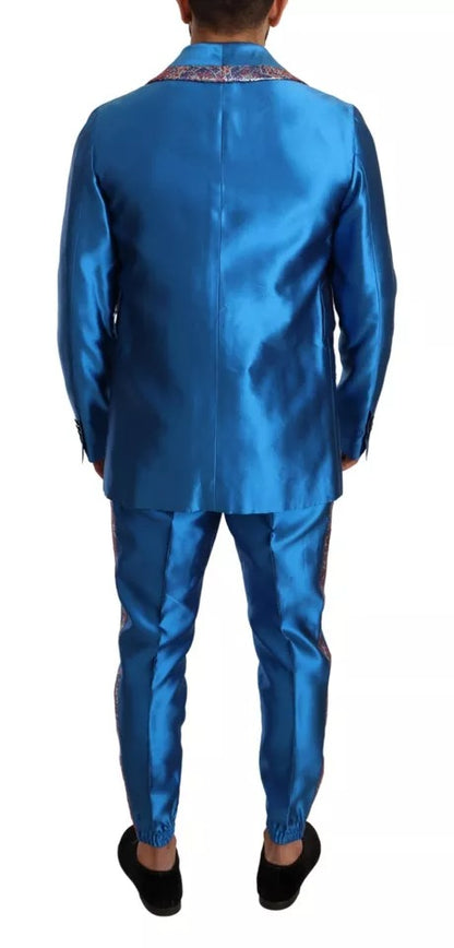 Costume deux pièces en soie jacquard bleu Dolce &amp; Gabbana