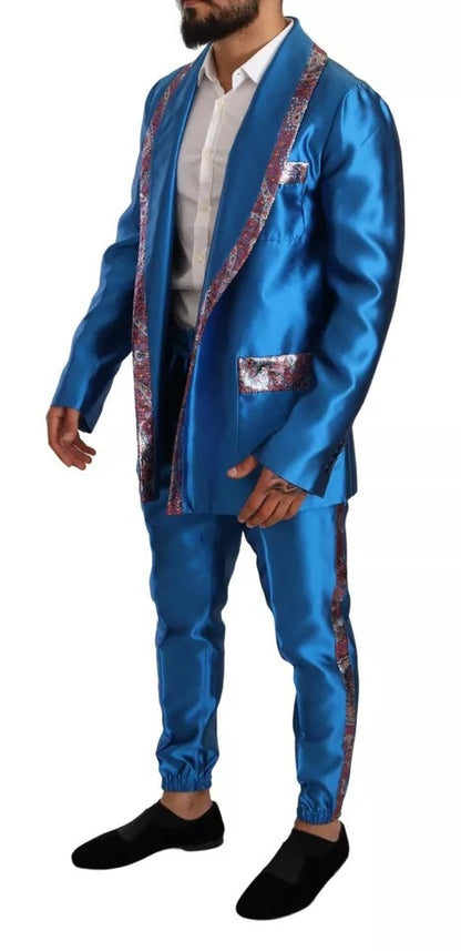 Costume deux pièces en soie jacquard bleu Dolce &amp; Gabbana