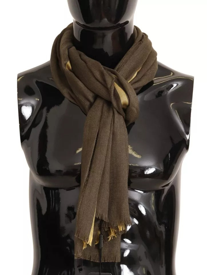 Dolce & Gabbana Green Striped Cashmere Wrap Fringes Scarf by Dolce & Gabbana