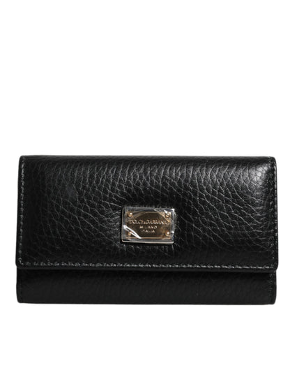 Porte-clés Dolce &amp; Gabbana à trois volets en cuir noir et métal doré avec logo