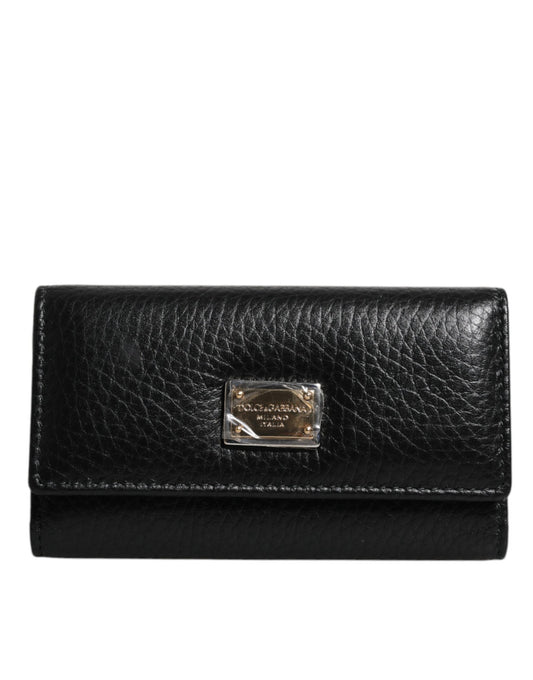 Porte-clés Dolce &amp; Gabbana à trois volets en cuir noir et métal doré avec logo