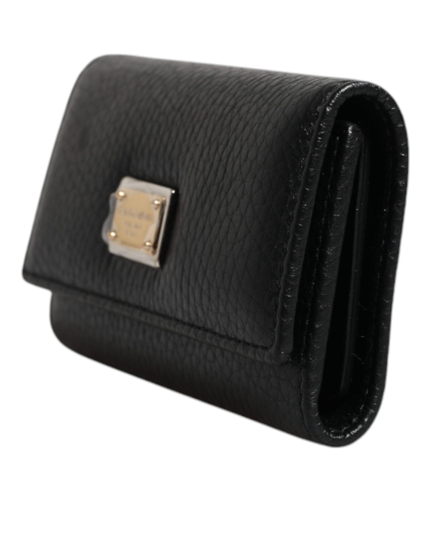 Porte-clés Dolce &amp; Gabbana à trois volets en cuir noir et métal doré avec logo